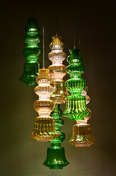 Ilke Lamp in Gold Lusture & green Blown Glass by Sahil & Sarthak